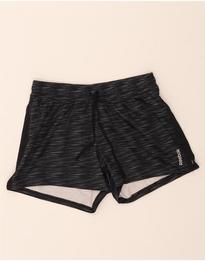 REEBOK Womens Sport Shorts UK 6 XS Black Striped Polyester Vintage Reebok and Second-Hand Reebok from Messina Hembry 