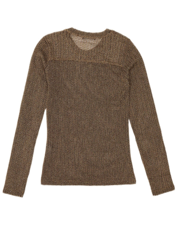 Zara Damen Durchsichtiges Top Langarm UK 10 Small Gold meliert Polyester