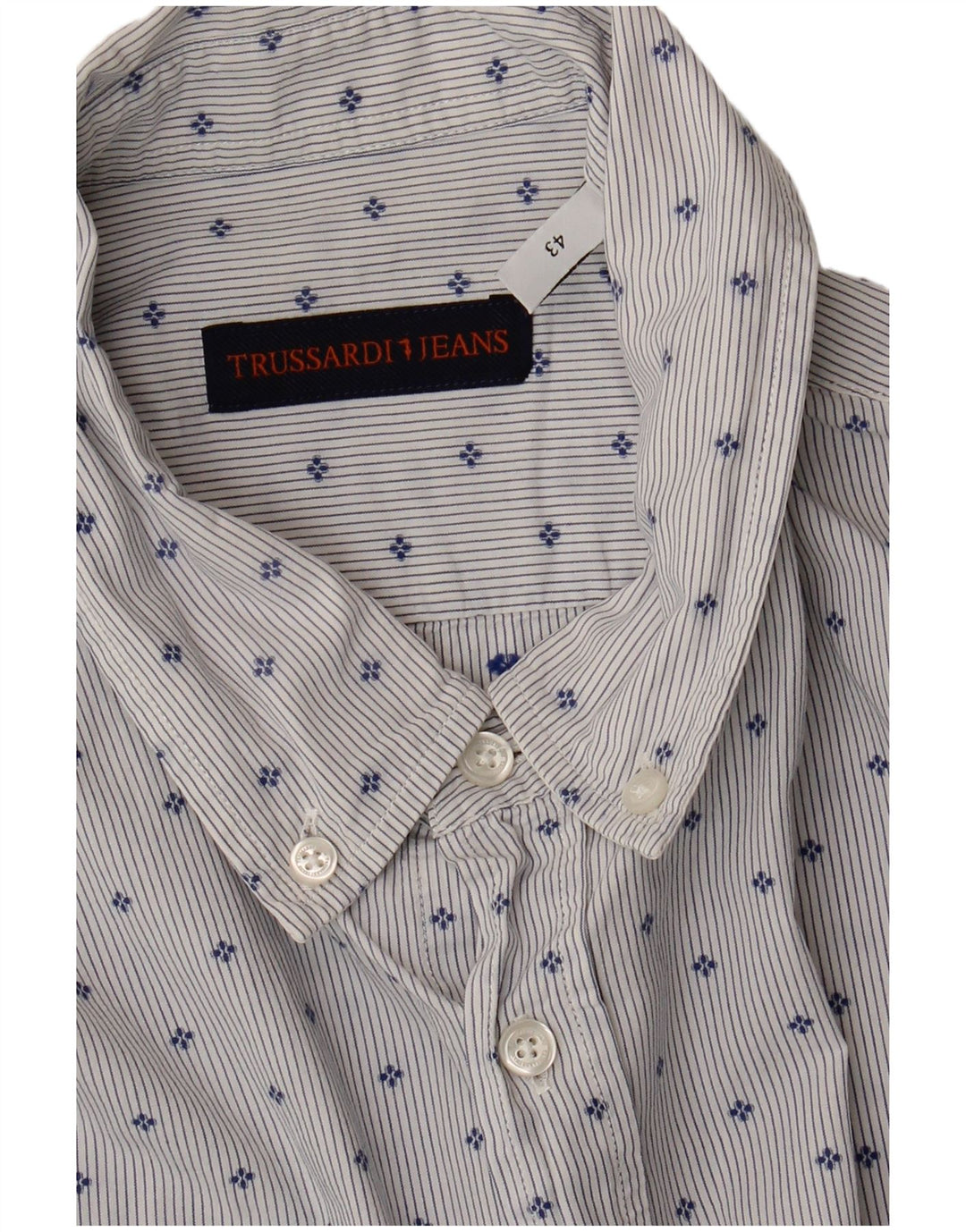 Trussardi Jeans Herrenhemd, Größe 43, groß, blau gepunktet