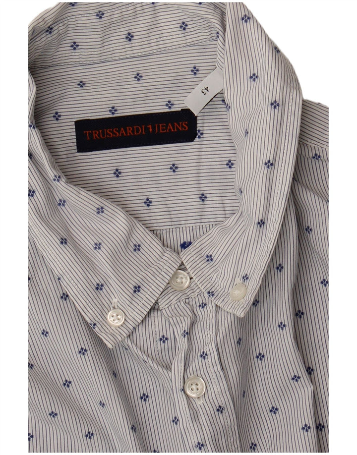 Trussardi Jeans Herrenhemd, Größe 43, groß, blau gepunktet