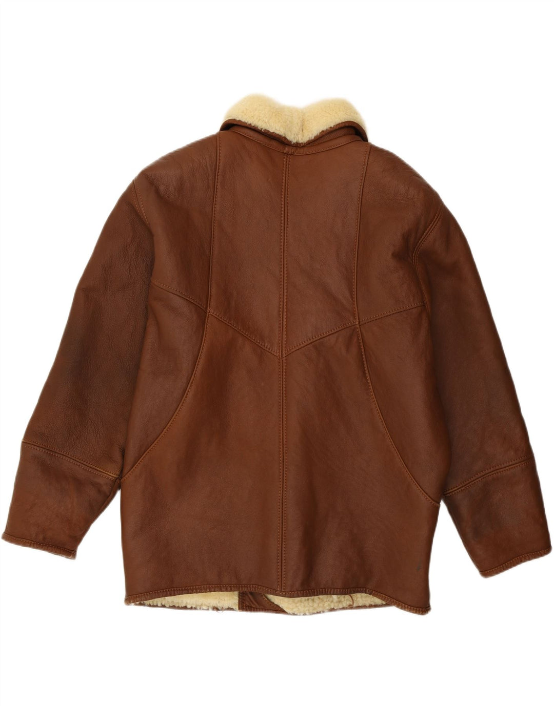 Vintage Herren Loose Fit Shearling Jacke IT 46 Kleines braunes Leder