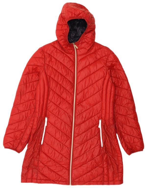 Michael Kors Wattierter Damenmantel mit Kapuze, UK 16, großes rotes Nylon