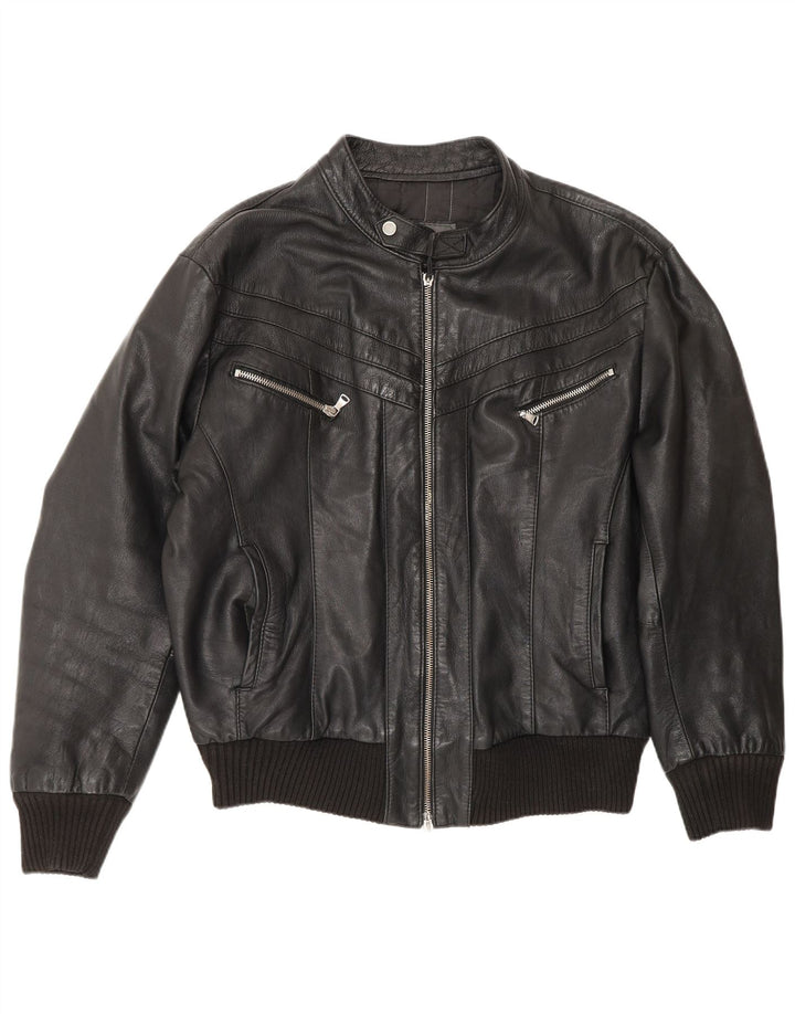 Sonny Bono Herren Bomber Lederjacke UK 38 Medium Schwarz