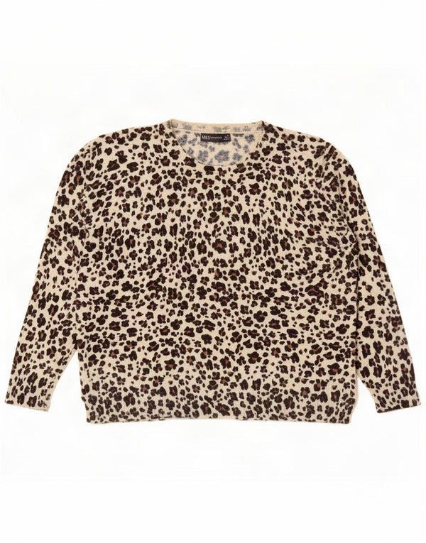 Marks & Spencer Damen Pullover mit U-Boot-Ausschnitt UK 18 XL Beige Animal Print