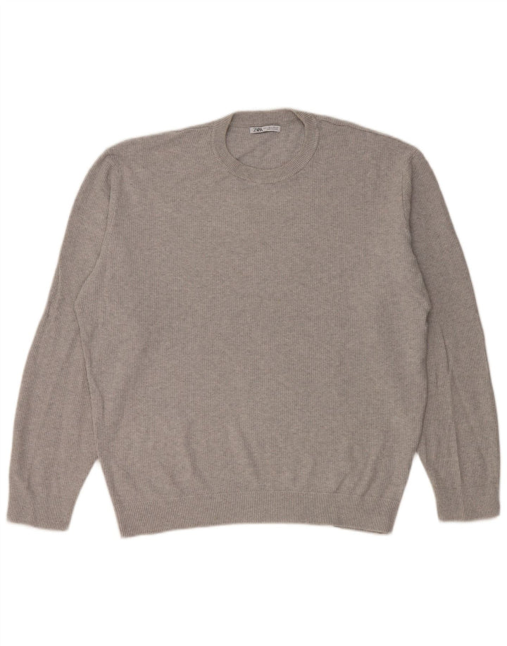 Zara Herren-Pullover mit Rundhalsausschnitt, Größe L, Grau
