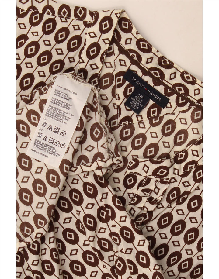 Tommy Hilfiger Damen-Blusenoberteil mit Rüschen vorne, Gr. 10, klein, braun, geometrisch
