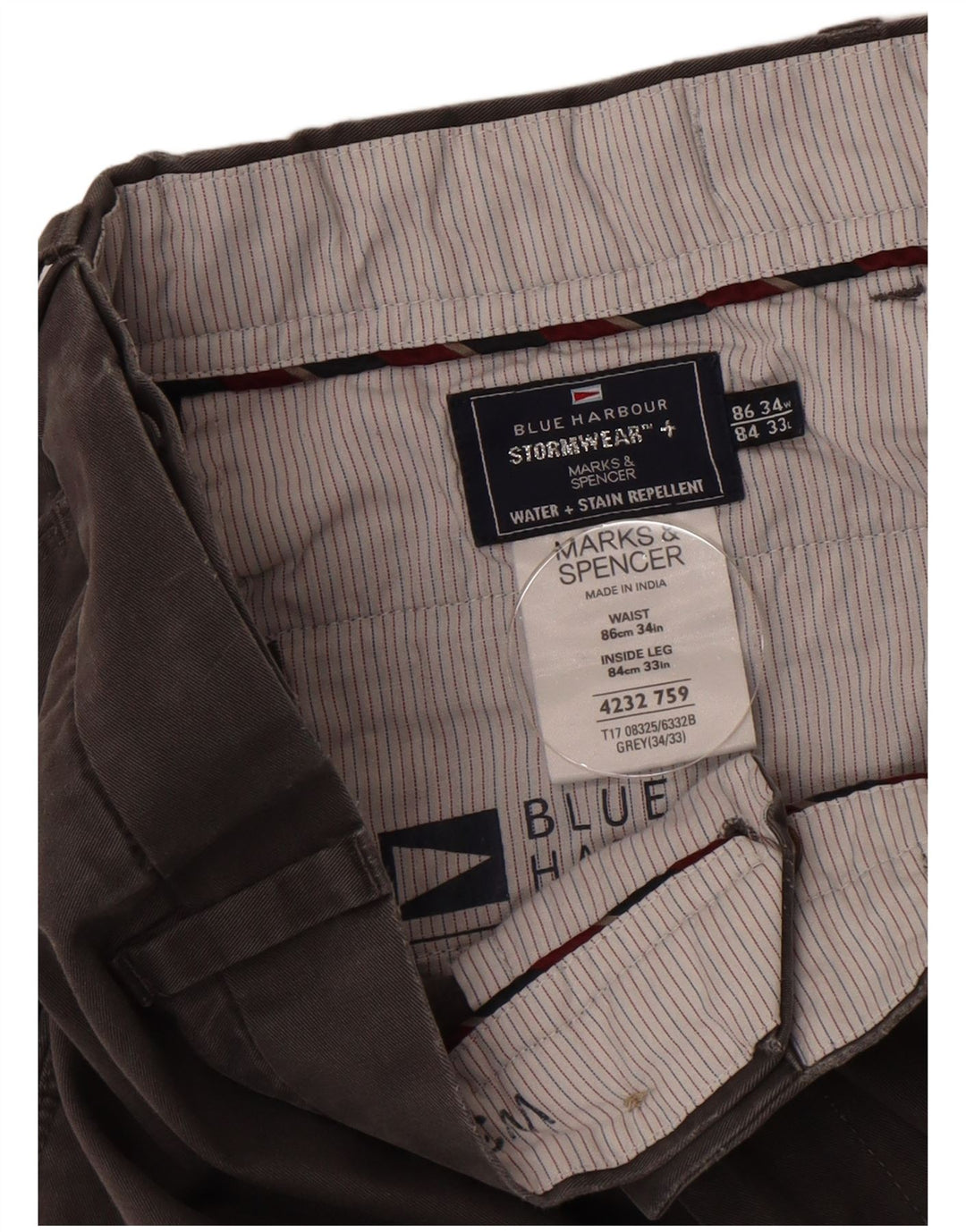 Marks & Spencer Herren Blue Harbour Gerade Chinohose W34 L33 Grau