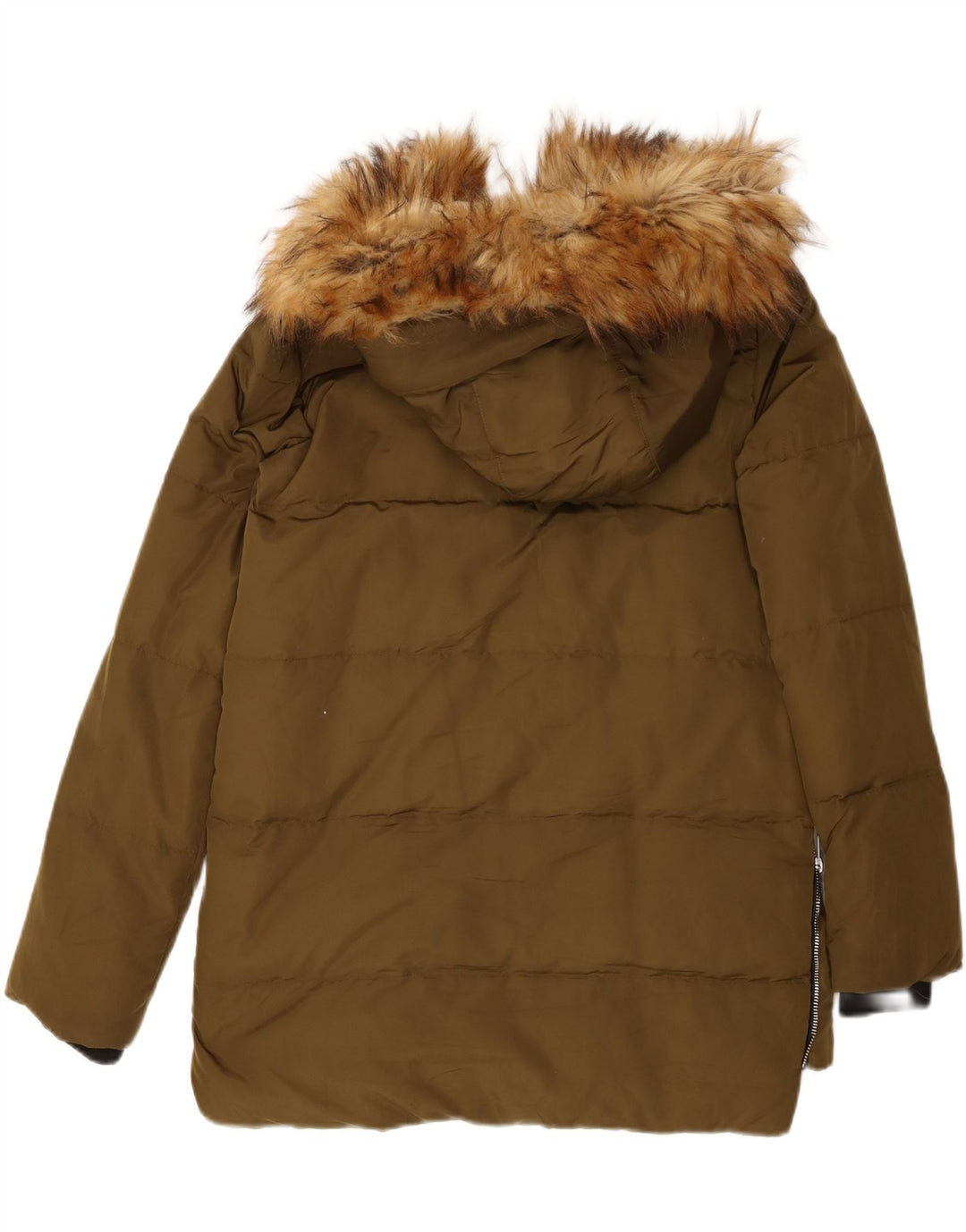 Zara Damen-Jacke mit Kapuze, gepolstert, UK 10, Größe S, Khaki, Polyester