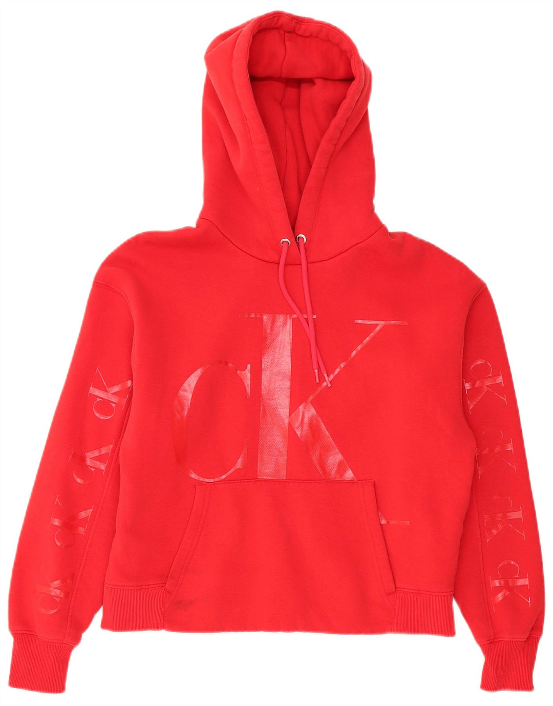 CALVIN KLEIN JEANS Damen Übergroßer Crop Hoodie Pullover UK 10 Small Rot