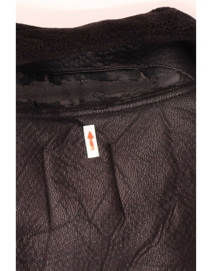 Zara Damen Kunstleder-Sherpa-Jacke UK 14 Mittelschwarzes Polyurethan