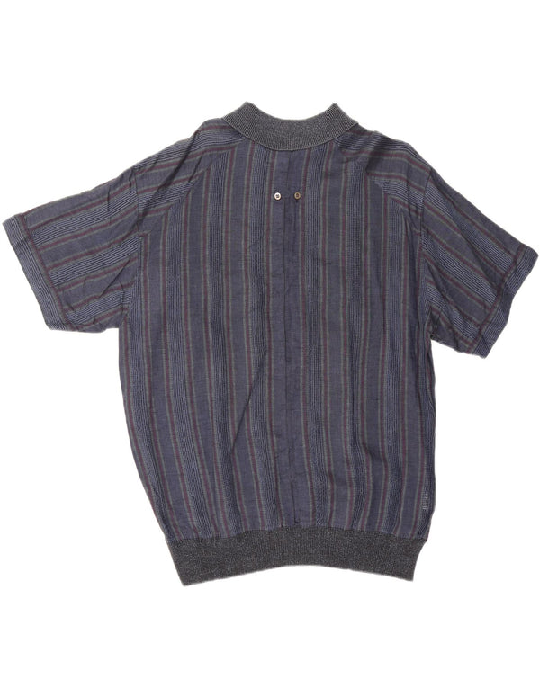 Vintage Herren Kurzarm Pullover Shirt IT 50 Mittel Marineblau gestreift