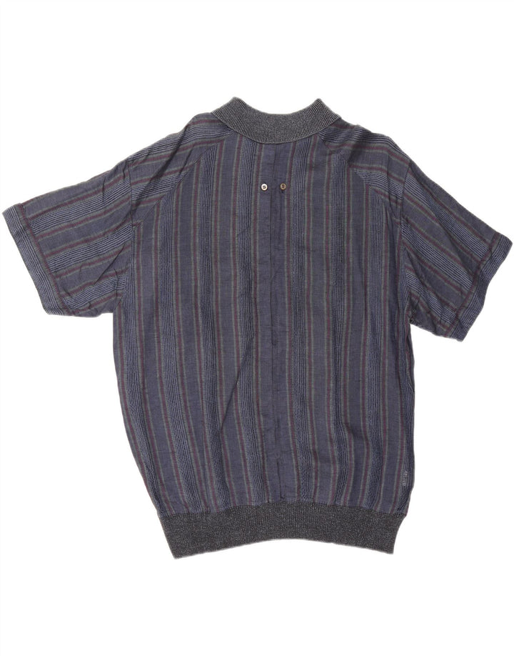 Vintage Herren Kurzarm Pullover Shirt IT 50 Mittel Marineblau gestreift