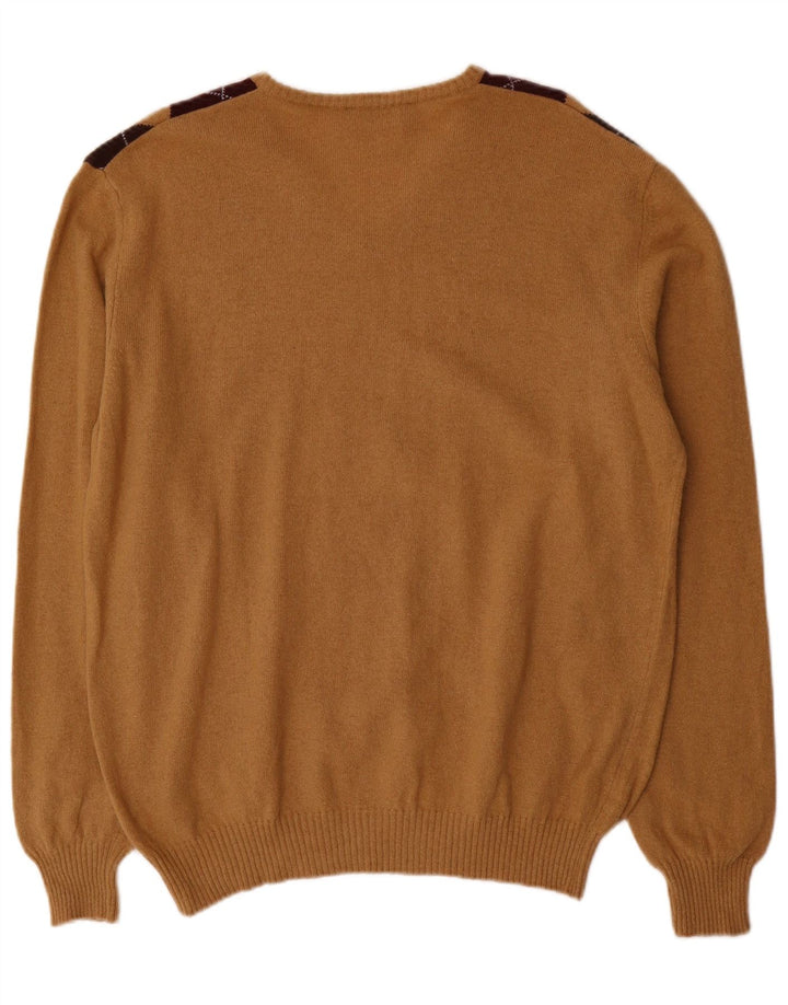 Malagrida Herren-Pullover mit V-Ausschnitt, XL, beige Argyle/Diamond-Wolle