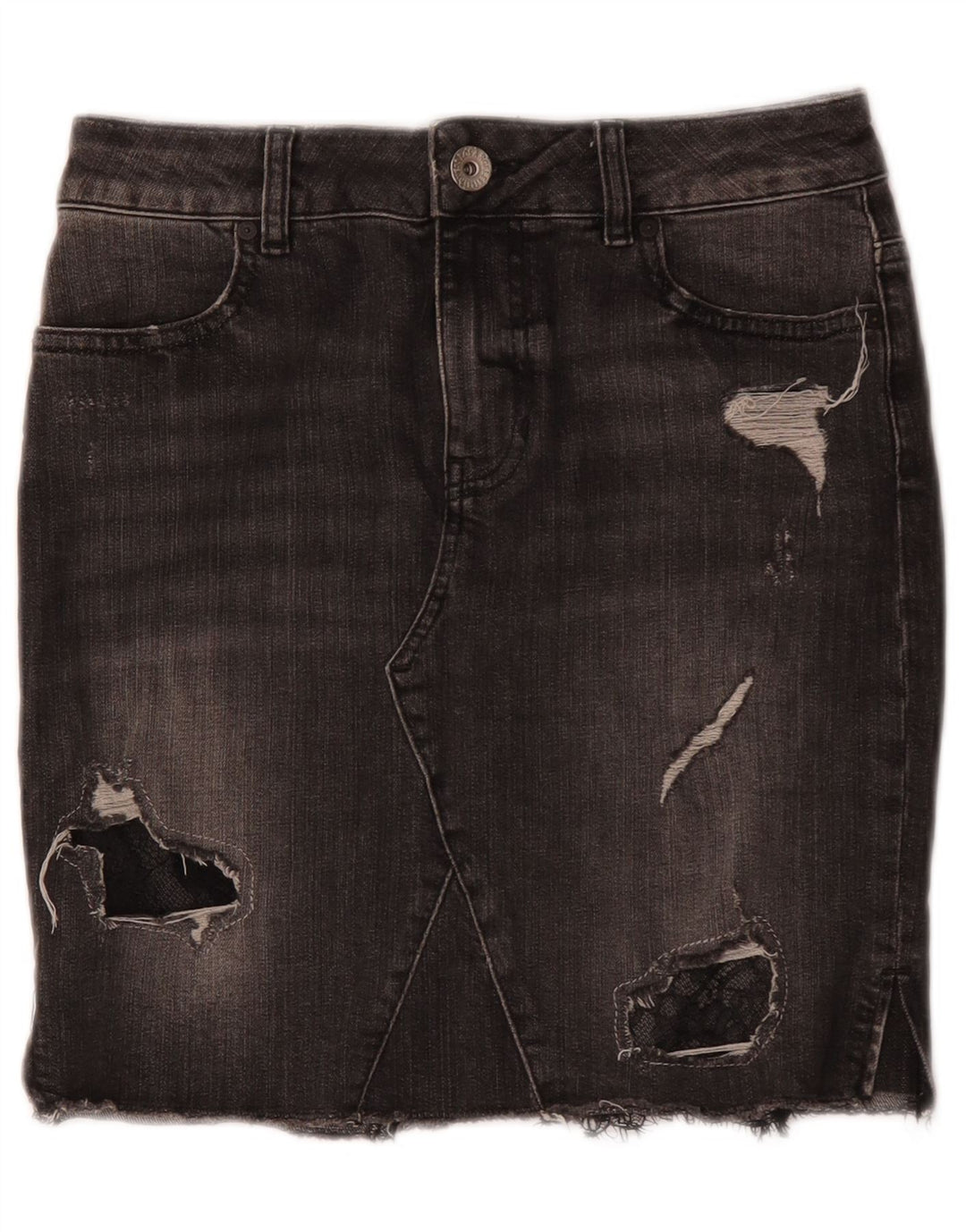 Guess Damen-Jeansrock im Distressed-Look, W27, Größe S, aus grauer Baumwolle