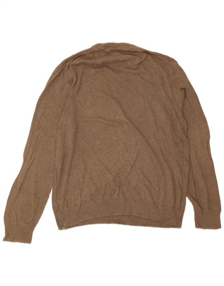 Fat Face Herren-Pullover mit V-Ausschnitt, groß, braune Baumwolle