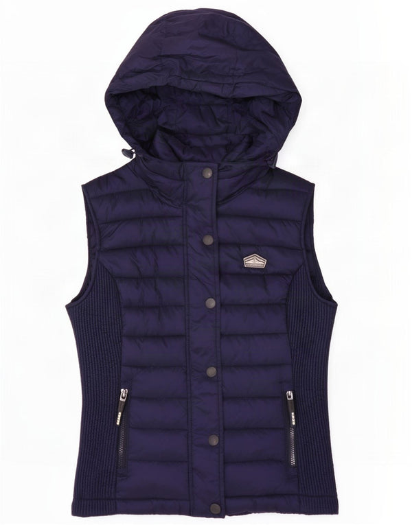 Superdry Wattierte Damen-Weste mit Kapuze, UK 6, XS, marineblaues Nylon