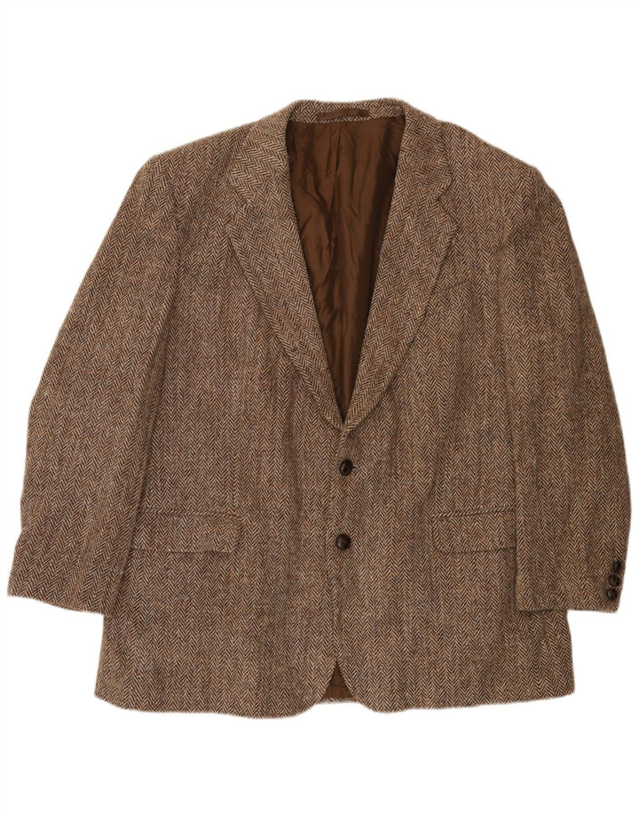 Harris Tweed Herren-Blazer mit 2 Knöpfen, UK 40, große braune Wolle mit Fischgrätenmuster