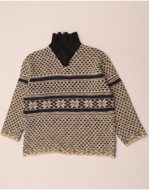Vintage Herren-Pullover mit Reißverschluss, XL, Beige, Fair Isle