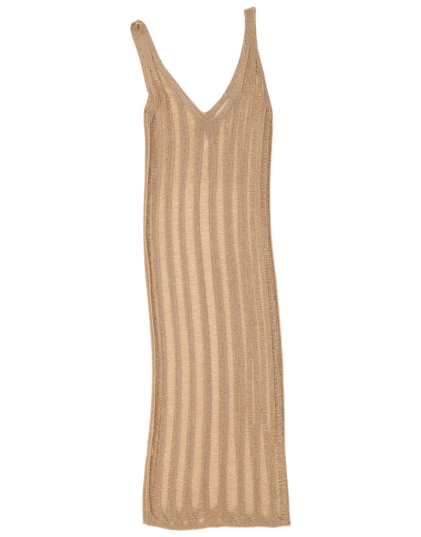 Vintage Damen Strand Durchsichtiges ärmelloses, figurbetontes Kleid UK 8 Small Beige