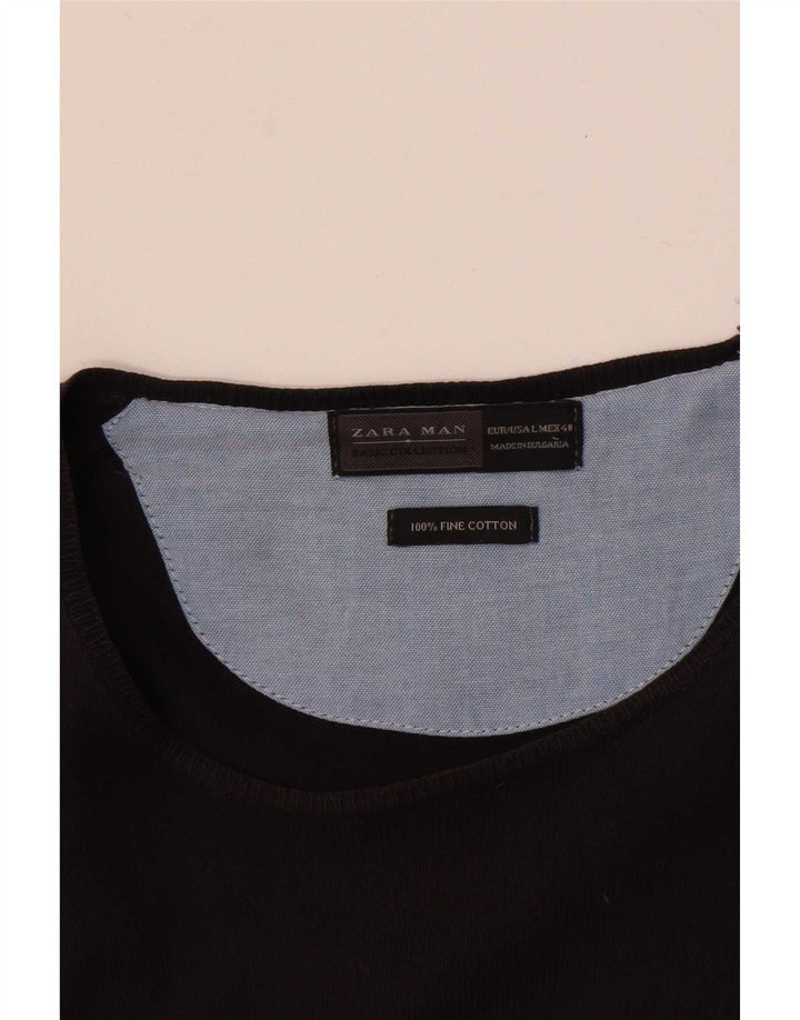 Zara Herren-Pullover, reguläre Passform, Rundhalsausschnitt, Größe L, Braun