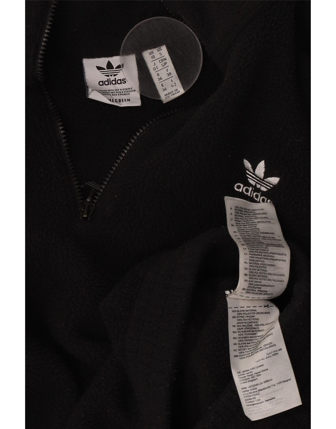 Adidas Damen-Fleecepullover mit Reißverschluss und übergroßem Halsausschnitt, Gr. 10, Größe S, Schwarz, Polyester