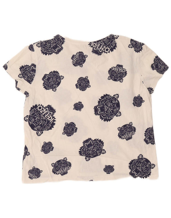 Kenzo Damen Grafik-T-Shirt-Oberteil UK 16 Large Weiße Baumwolle