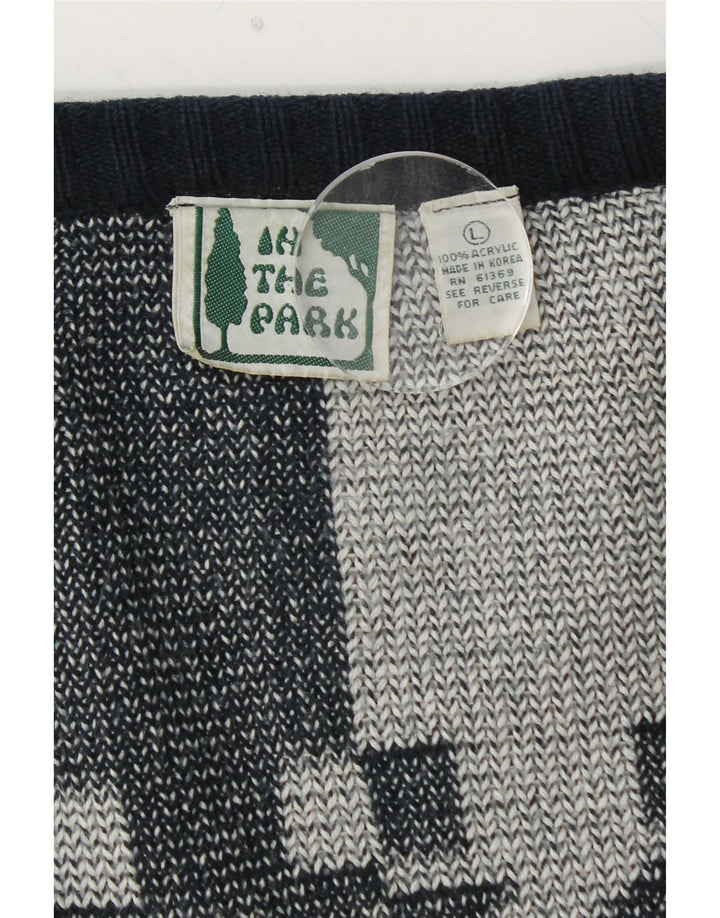 VINTAGE Damen-Strickjacke in Übergröße, Gr. 16, groß, marineblau, geometrisch