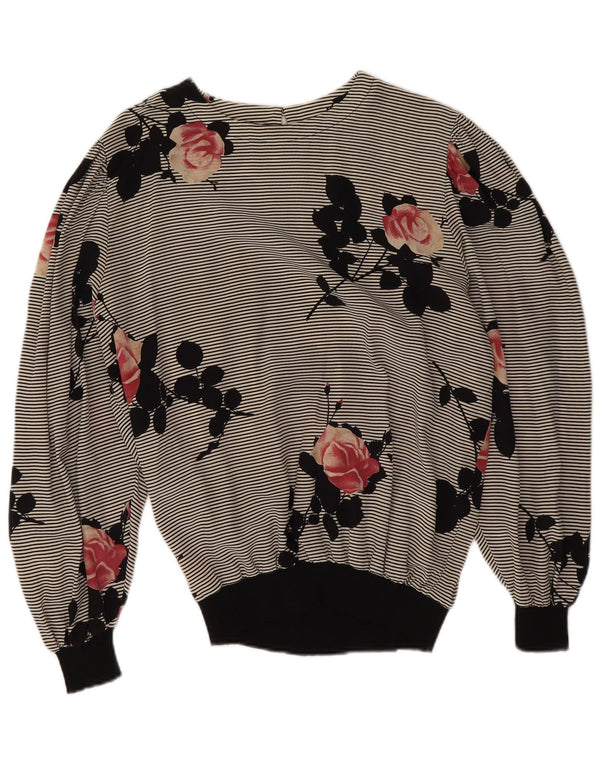 Biffi Langarm-Blusenoberteil für Damen, UK 46, Größe L, grau, geblümt, Seide