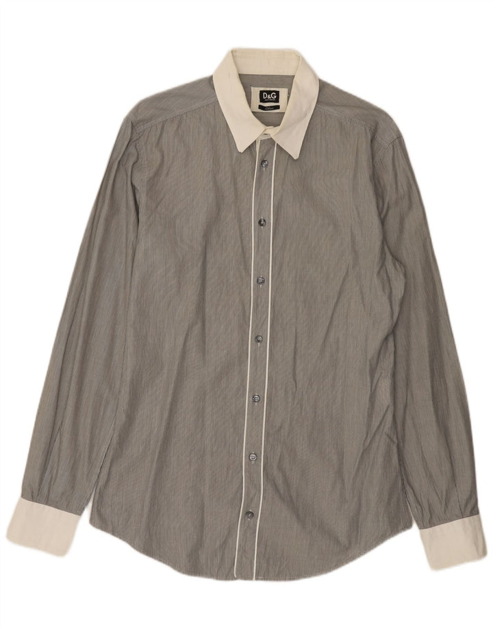 DOLCE & GABBANA Herren Slim Fit Hemd IT 52 Große graue Nadelstreifen-Baumwolle