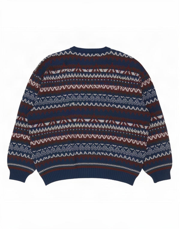 Vintage Herren Pullover mit V-Ausschnitt, groß, marineblau, Fair-Isle-Wolle