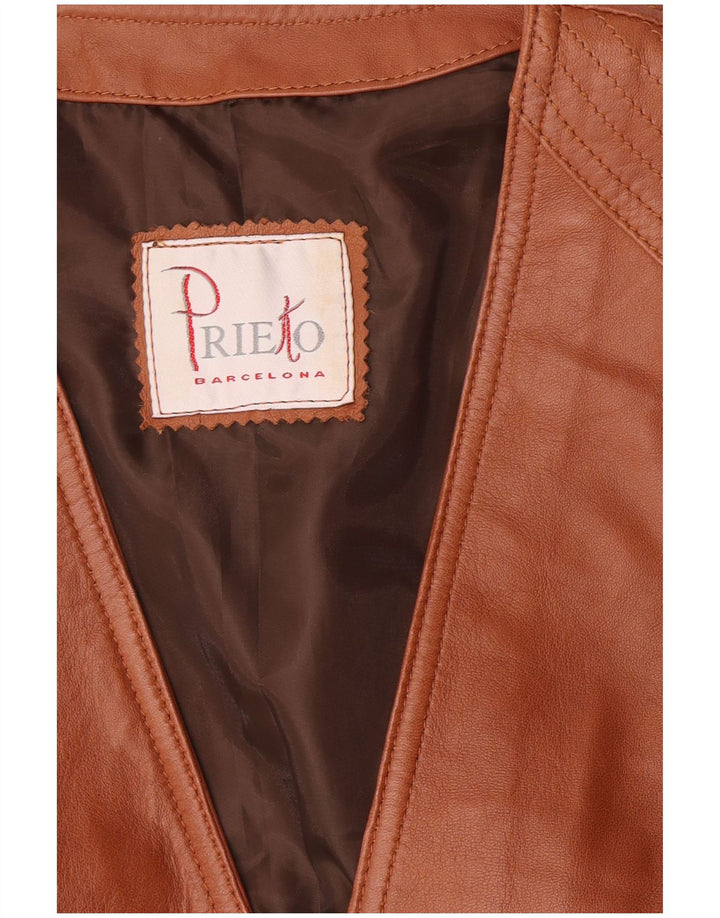 Prieto Damen Crop Lederweste UK 12 Mittelbraun