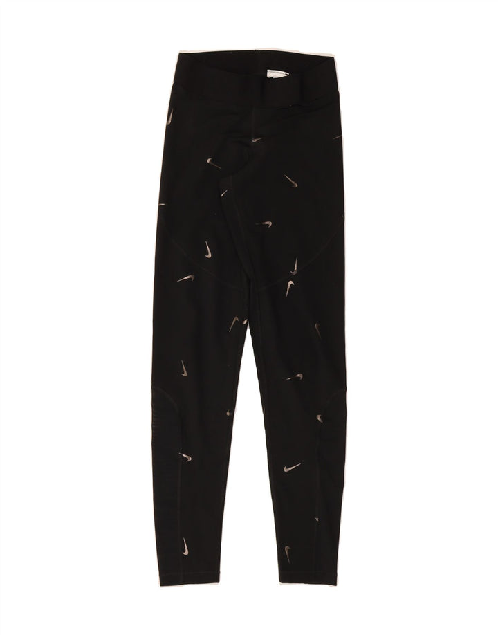 NIKE Womens Dri Fit Graphic Leggings UK 10 Small  Black Vintage Nike and Second-Hand Nike from Messina Hembry 