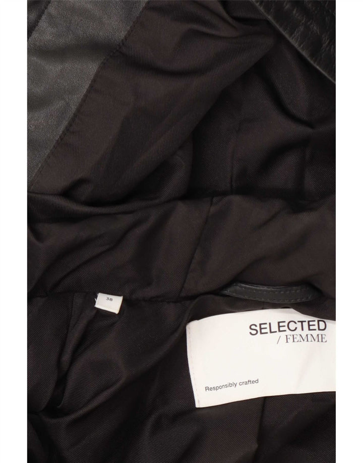 Selected Femme Damen-Lederjacke mit Kapuze, EU 38, mittelschwarz