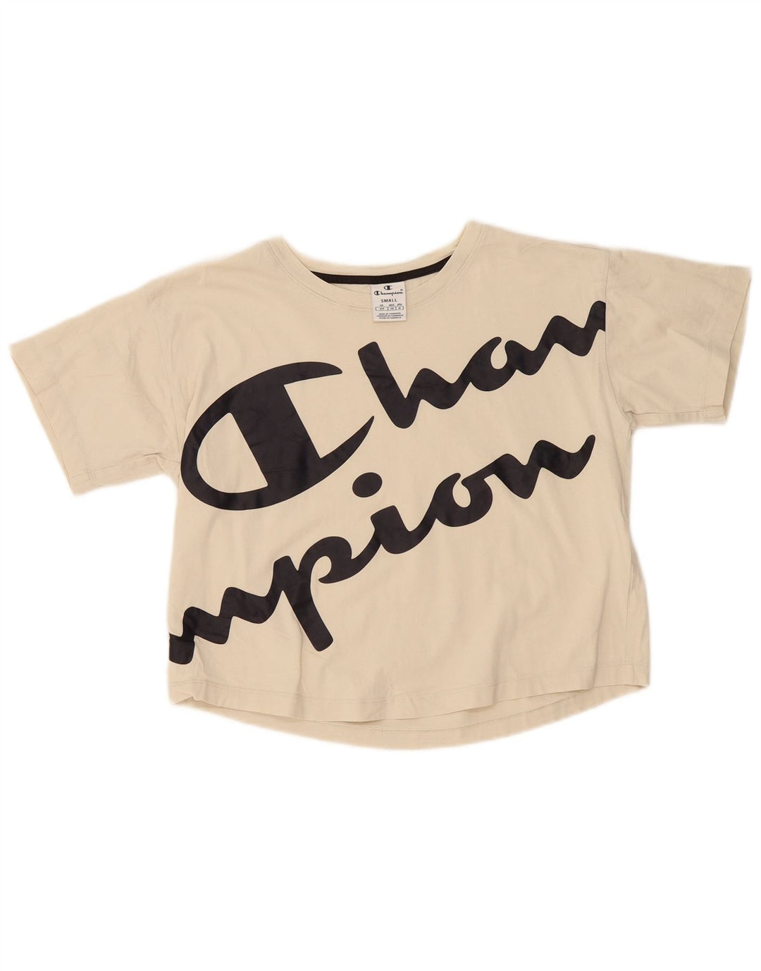 CHAMPION Damen Crop Oversize Graphic T-Shirt Top UK 10 Small Beige