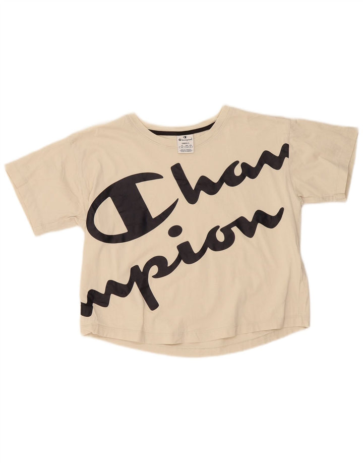 CHAMPION Damen Crop Oversize Graphic T-Shirt Top UK 10 Small Beige
