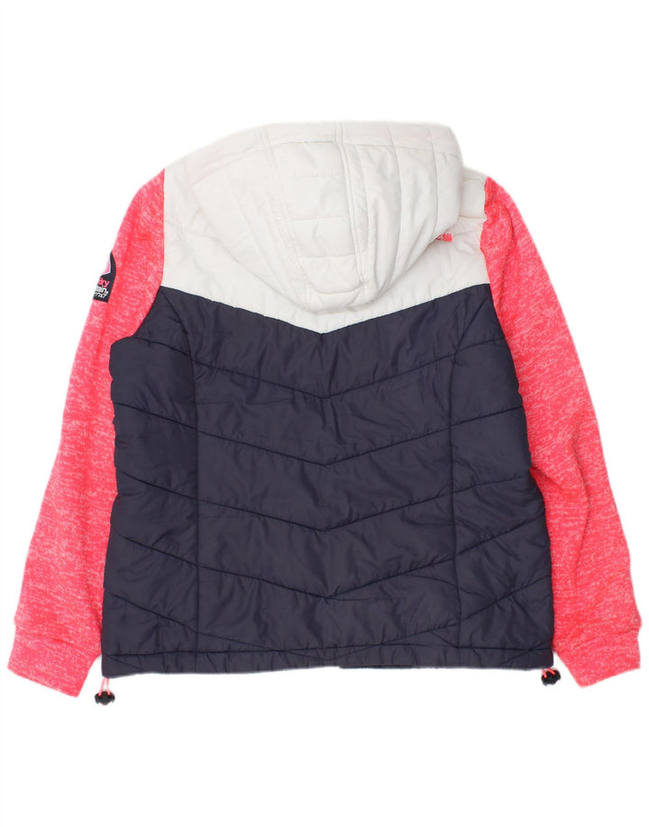 Superdry Wattierte Jacke mit Kapuze für Damen, UK 16, Größe L, Marineblau, Farbblock