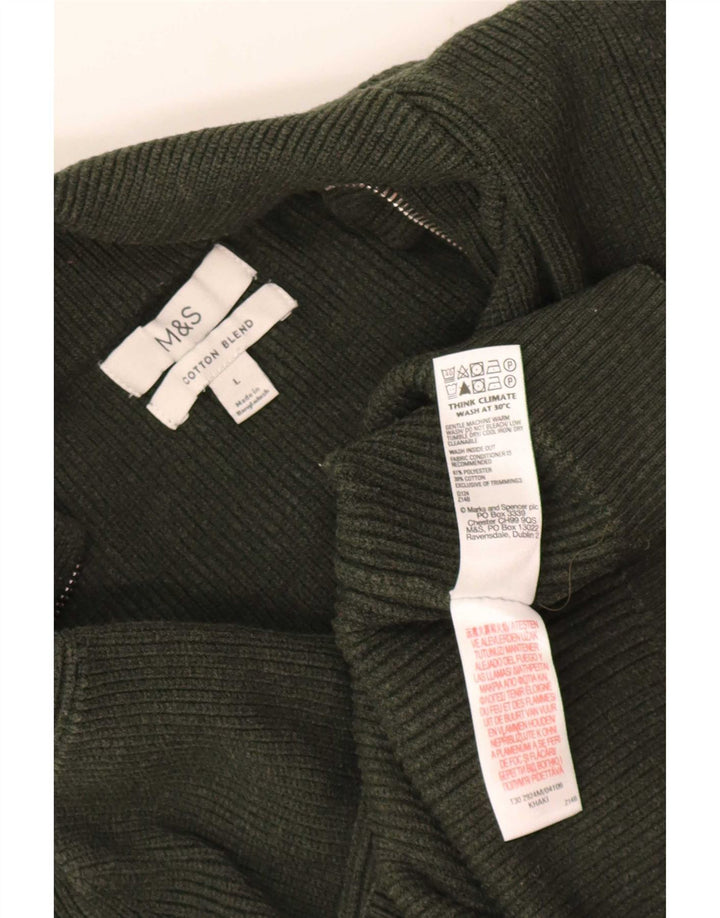 Marks & Spencer Herren-Pullover mit Reißverschluss am Hals, groß, Khaki, Polyester