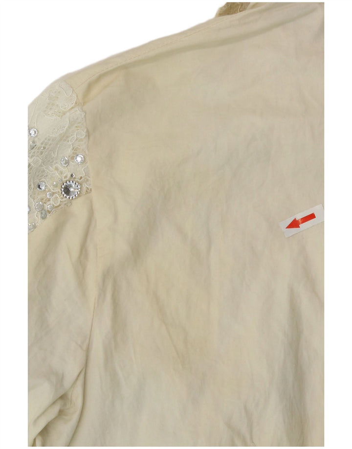 Vintage Damen Hemdbluse UK 12 Medium Off White Floral