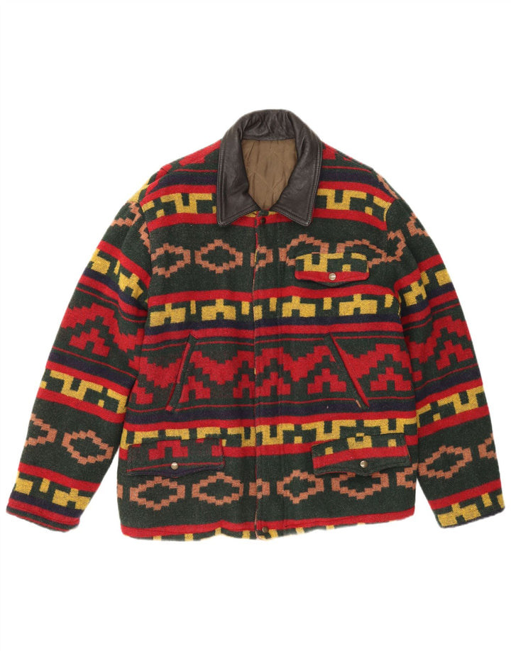 Vintage Herren Utility Jacke UK 40 Große mehrfarbige geometrische Wolle