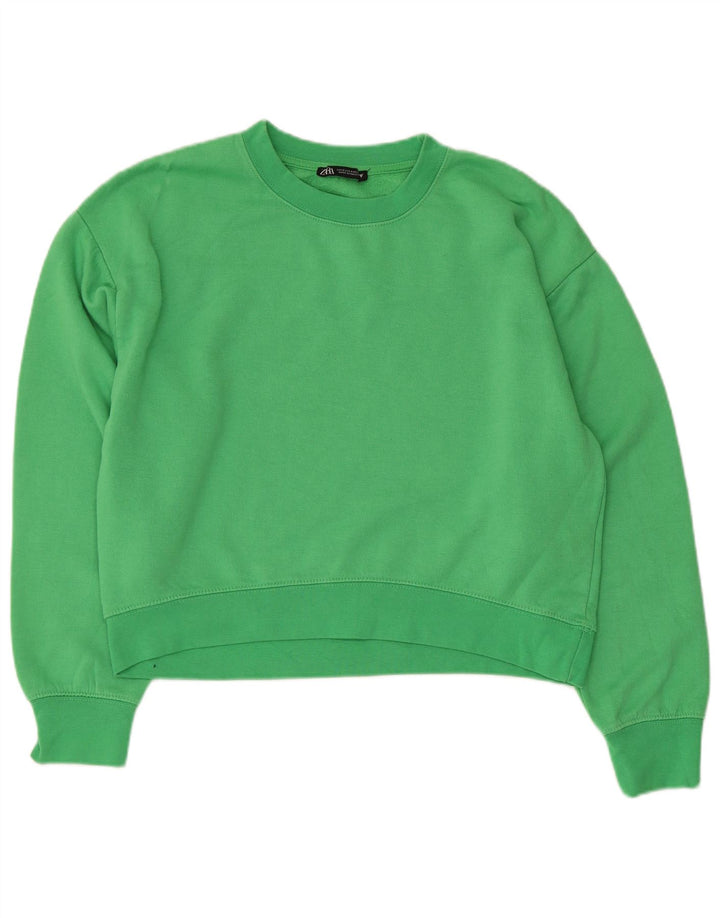 Zara Damen Crop Sweatshirt Pullover UK 14 Mittelgrünes Polyester