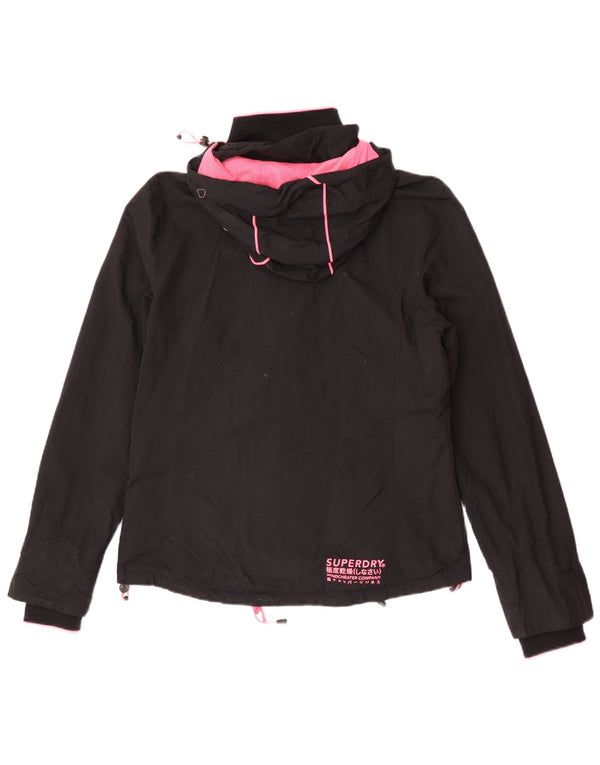 Superdry Damen-Regenjacke mit Kapuze, UK 14, großes schwarzes Nylon
