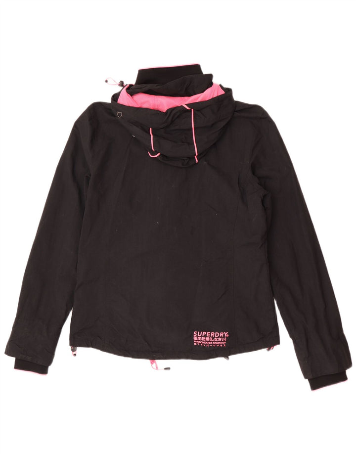 Superdry Damen-Regenjacke mit Kapuze, UK 14, großes schwarzes Nylon