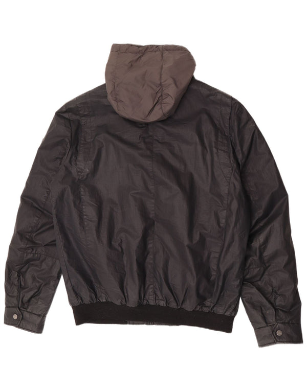 Geox Herren-Utility-Jacke mit Kapuze, UK 44, 2XL, schwarze Baumwolle