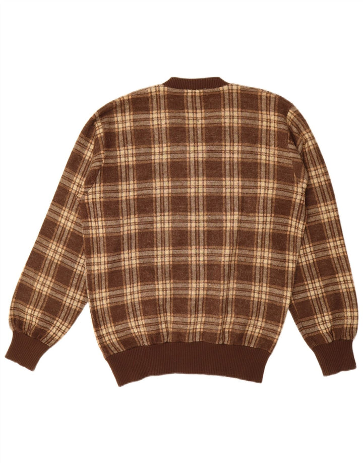 Vintage Herren Pullover mit V-Ausschnitt, groß, braun kariert, Acryl