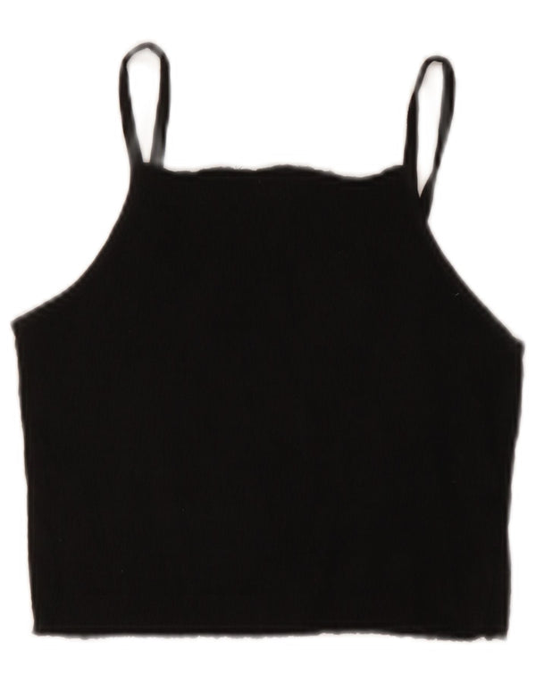 Zara Damen Crop Cami Top UK 12 Mittelschwarze Baumwolle
