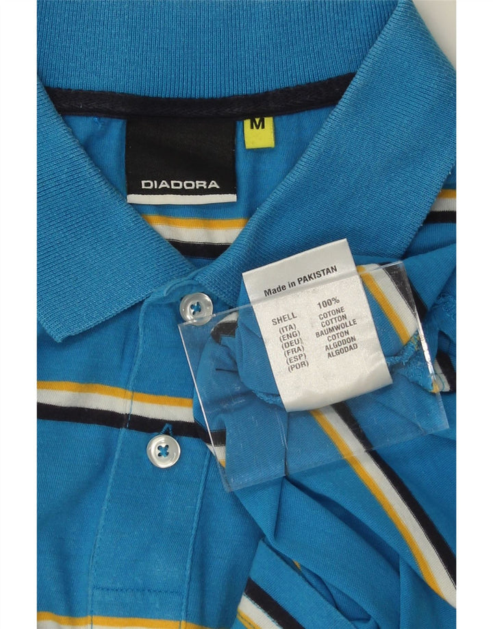 DIADORA Mens Polo Shirt Medium Blue Striped Cotton Vintage Diadora and Second-Hand Diadora from Messina Hembry 