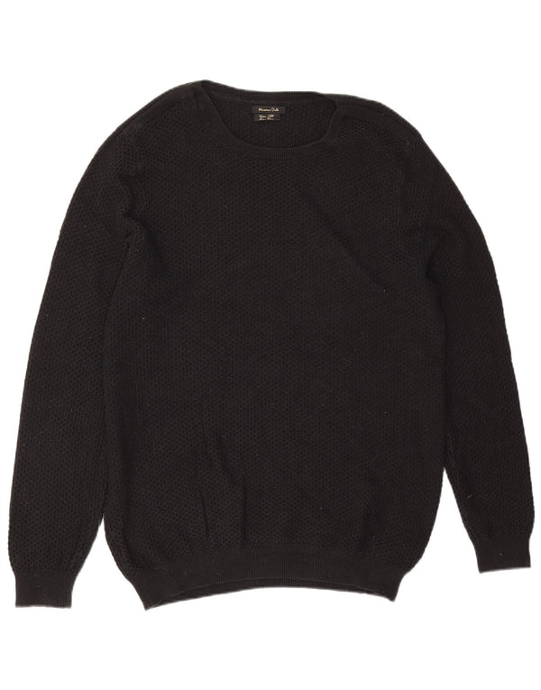 Massimo Dutti Herren-Pullover mit Rundhalsausschnitt, XL, schwarze Baumwolle
