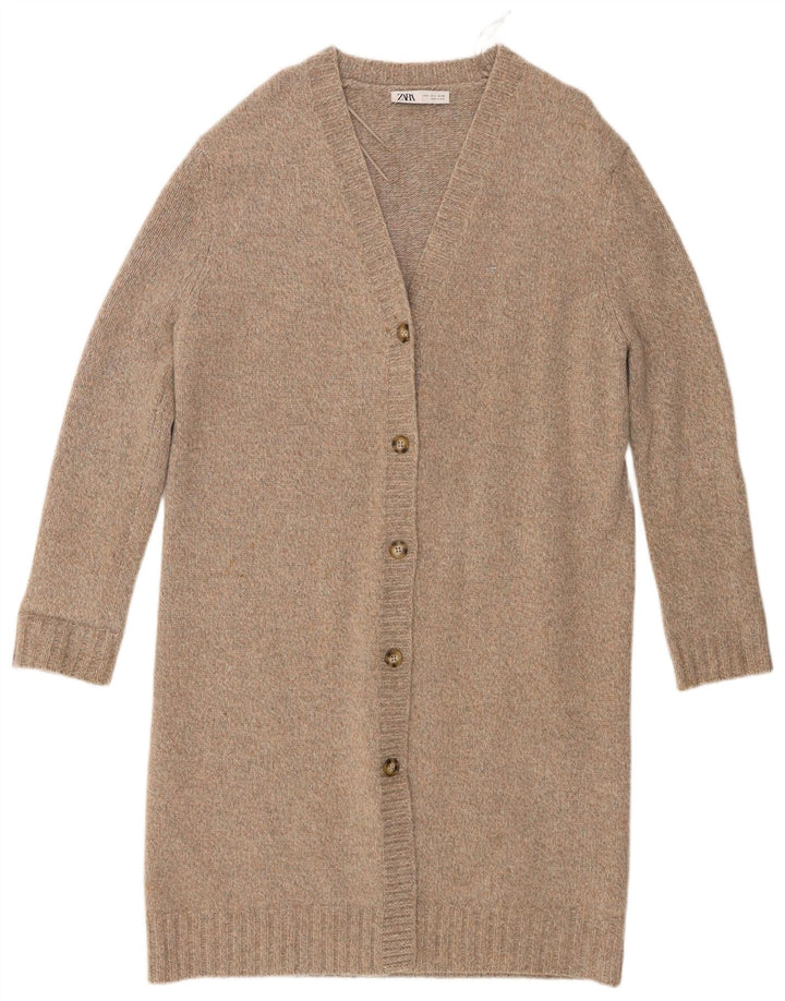Langer, übergroßer Strickjackenpullover für Damen von Zara, Gr. 10, Größe S, graue Wolle