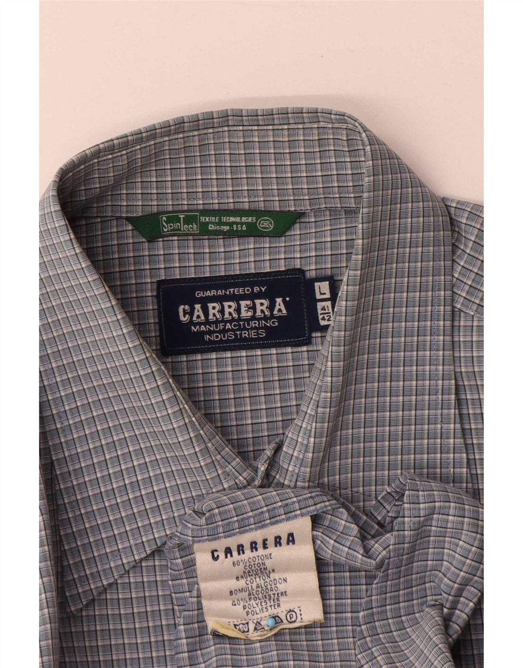 Carrera Herrenhemd, Größe 41/42, groß, blau kariert, Baumwolle
