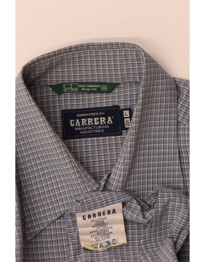Carrera Herrenhemd, Größe 41/42, groß, blau kariert, Baumwolle